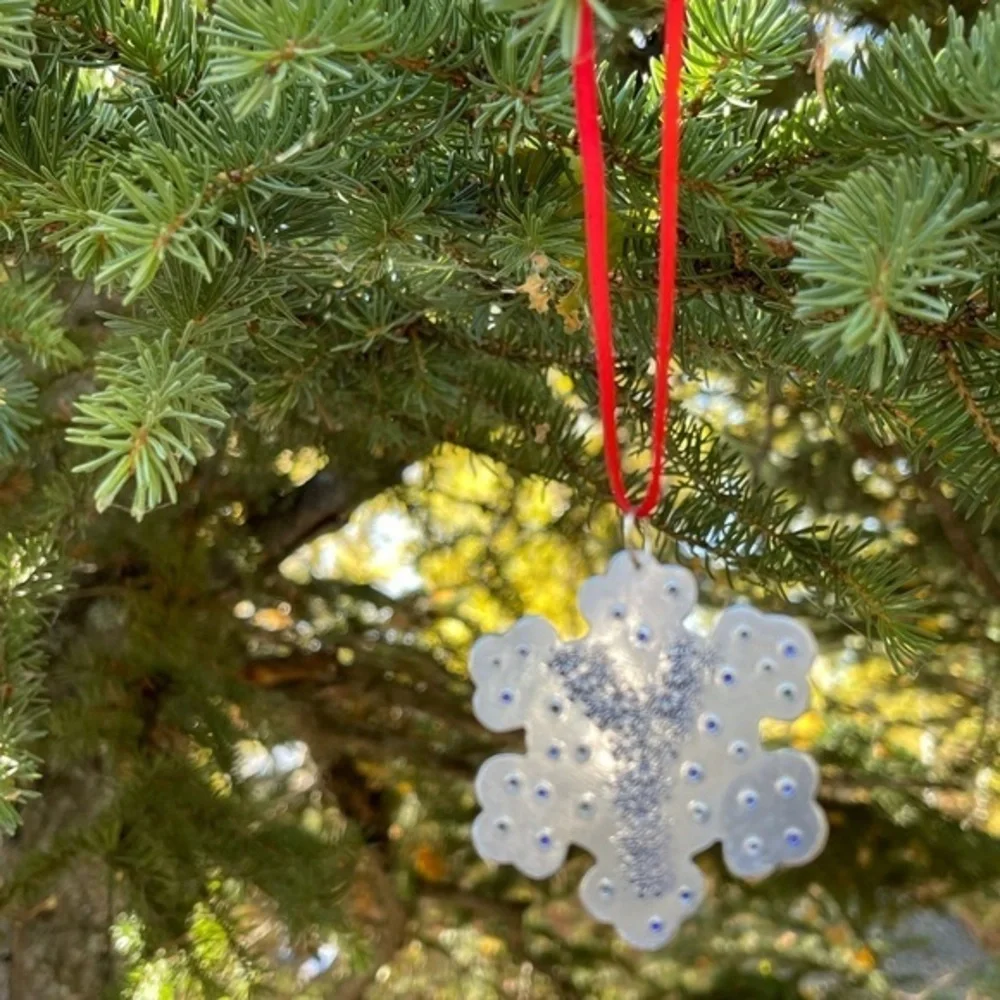 Handmade stamped personalized snowflake Christmas tree silver aluminum‎ ornament